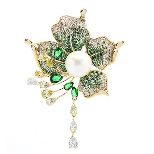 Broche fleur verte pour femme, accessoire idéal pour tenue de fête et soirée