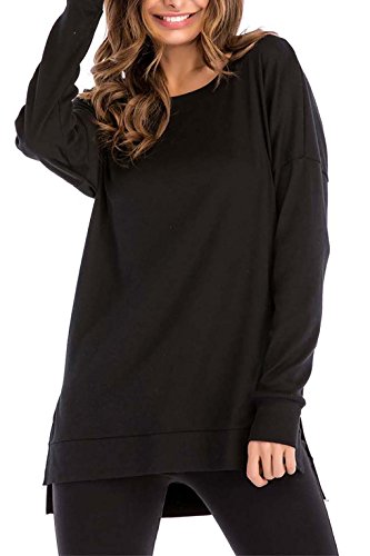 8sanlione Womens Long Sleeve Casual Crew Neck Pullover Loose Sweatshirt Tunic Tops T-Shirt(X-Large/US 16-18,Black)