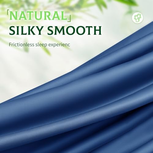 SONORO KATE 100% Viscose Derived from Bamboo_, Extra Deep Pocket up to 18"-24",Ultra Soft & Cooling Sheets for Hot Sleepers, Hotel Luxury Silky Bed Sheets (Navy Blue,King) - Thumbnail 4