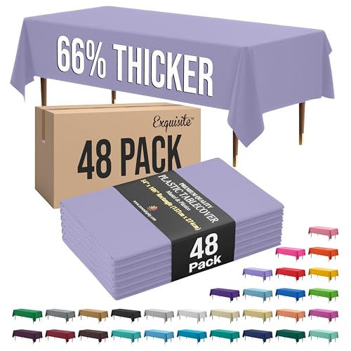 Image of Exquisite Lavender Rectangle Tablecloth 54 inchx108 inch - 48 Pack | Plastic Tablecloth, Disposable Table Covers Rectangle for Parties, Weddings, Holidays & Party Supplies
