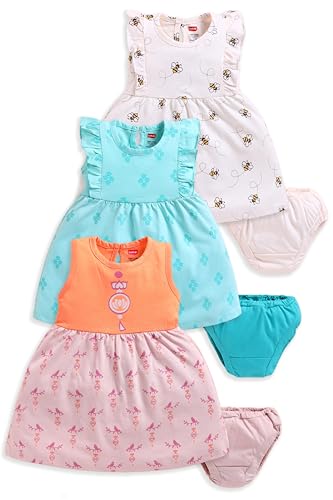 Image of LuvLap Baby Girl 100% Cotton Sleevless Girls Frock Pack of 3