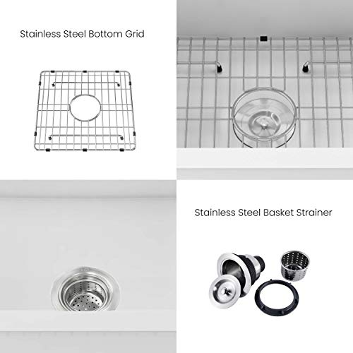 Kibi K2-S18Sq Single Bowl Heat Safe Glazing Fireclay Undermount Kitchen Sink 18 Inch With Bottom Grid And Strainer (Cubic Series) (White) #TOP6