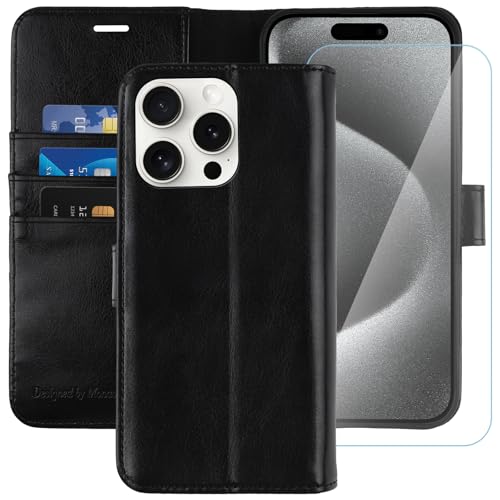 Coque iPhone 15 Pro Max MONASAY housse portefeuille en cuir PU noir