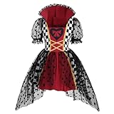 FCCAM Queen of Hearts Costume Kids Red Queen Costume Dress for Girls Halloween Cosplay XL Age Over 4 Years Old