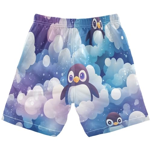 Boys Beach Board Shorts Penguin Cloud Cute Swim Trunk Teen Swimwear 8-16Y Multicolor2