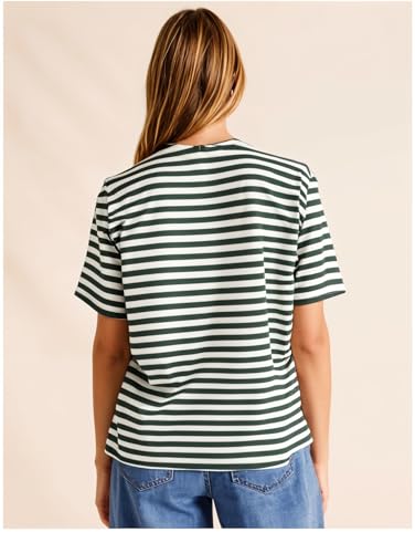 Image of Mack Jonney Oversized | Loose Fit | Half Sleeves 100% Cotton Round Neck Striped T-Shirt for WOMEN-MACK640558