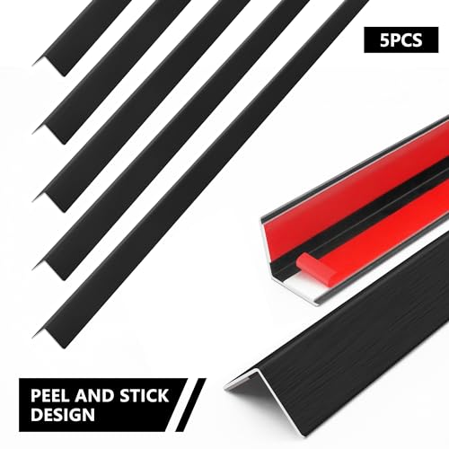 Image of 5pcs 48 inch L*1.42 inch W Aluminum Self-Adhesive Wall Corner Protectors, Wall Furniture Bumper, Safety Baby Proofing Corner Cushion Table Edge, Wide Coverage and Easy to Install - Black