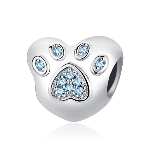 QeenseKc Abalorio brillante con diseño de huellas de corazón en 12 colores con circonita cúbica para pulsera europea.