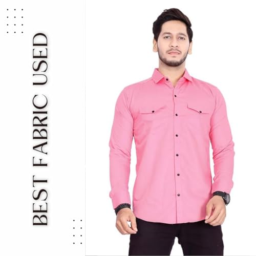 Image of Men's Cotton Spread Collar Full Sleeve Regular Fit Solid Casual Shirt with Double Pockets - Stylish Comfortable Shirt for Everyday Wear