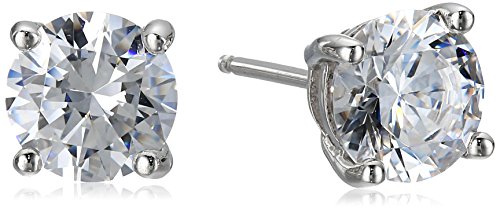Platinum Plated Sterling Silver Stud Earrings set with Round Cut Swarovski Zirconia (3 cttw)