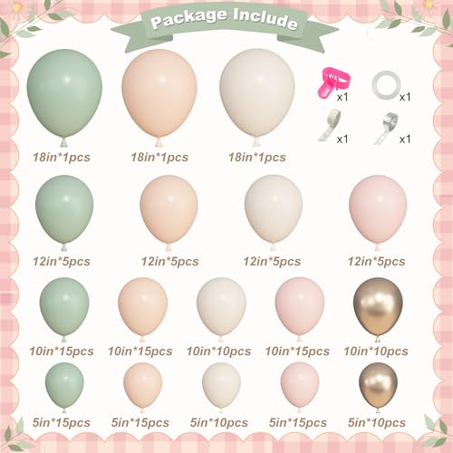 Image of Ouddy Life 157 Pcs Dusty Pink Green Balloons Arch Kit, Sand White Champagne Gold Apricot Balloon for Gender Reveal Baby Shower Birthday Tea Party Fairy Girl Wedding Jungle Safari Woodland Decorations