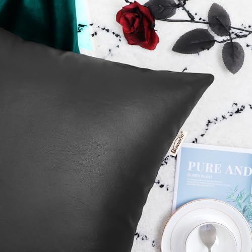 Image of BRAWARM Pack of 2 Cozy Bolster Pillow Covers Cases for Couch Sofa Bed Solid Faux Leather Soft Luxury Cushion Covers Both Sides Home Decoration 12 X 20 Inches Charcoal Gray
