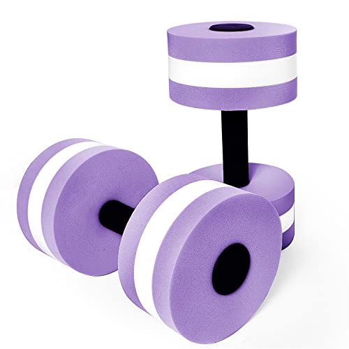 Timoo Aquatic Dumbells Set of 2 Water Dumbbells for Water Aerobics Water Weights for Pool Exercise Set High-Density EVA-Foam Pool Dumbbells, Purple