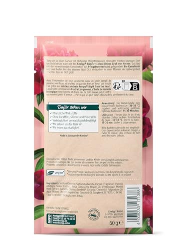 Kneipp Badekristalle Kleiner Gruß von Herzen, Badesalz mit Tiefensalz und der Kombination aus Pfingstrosenextrakt und pflegendem Kamelienöl, ein Moment der Geborgenheit, 60g