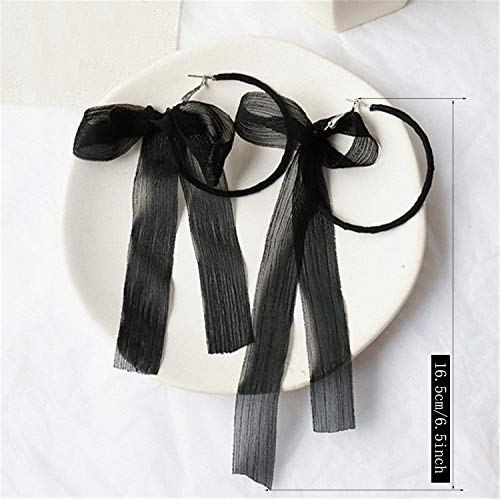 Fashion Lightweight Handmade Black Beaded Hoop Earrings Unique Long Ribbon Bow Tassel Dangle Drop Earrings Jewelry for Women Girls2