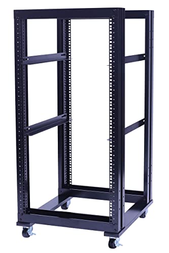 RAISING ELECTRONICS 22U 4 Post Open Frame 19inch Server/Audio Steel Rack 24inch Deep Aluminum UL Certified