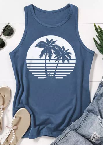 Womens Tank Tops O-Neck Beach Graphic Tank Tops Summer Casual Loose Tanks Vest Country Music Vacation Tank Cami2