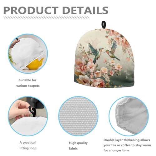 Image of Hudotybom Cute Hummingbird Tea Cozy for Teapot Insulated Large Teapot Cover to Keep Warm Tea Kettle Cover Machine Washable Coffee Pot Cloth Covers Kitchen Home Decorations for Housewife Mom