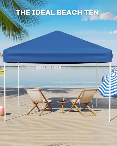 10x10 Pop Up Canopy Tent, Outdoor Tent with 3 Adjustable Height, Easy Set Up Canopy with 4 Sandbags & Carrying Bag for Camping, Parties, Outdoor Events -Blue