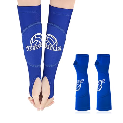 HIOQFR 1 Par Manguitos Voleibol Mujer Mangas para Brazos de Voleibol Muñequeras de Compresión para Voleibol Azul Protector Antebrazo Voleibol con Almohadilla Protectora para Golf,Ciclismo,Baloncesto