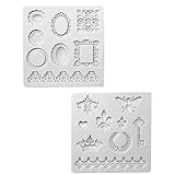 Jurxy 2PCS Silicone Fondant Cake Decorating Mold for Chocolate, Baking, Sugar Craft, Polymer Clay, Soap, Cupcake - Bee Crown Key Mirror Heart Lace Photo Frame – Gray -S size