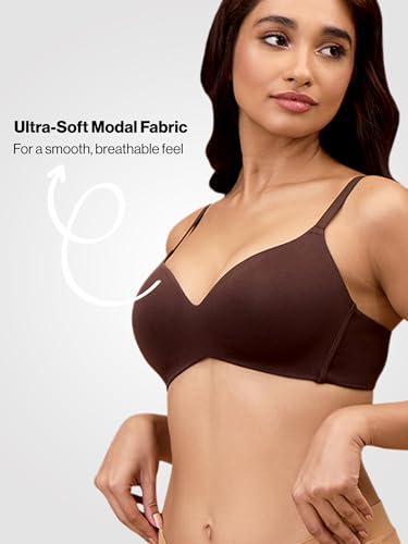 Image of Nykd (NYB013) Ultra Soft Luxe Modal Fabric Lightly Padded & Non Wired Tshirt Bra for Women | Seamless Neckline with Comfortable, Soft & Non Slip Shoulder Strap