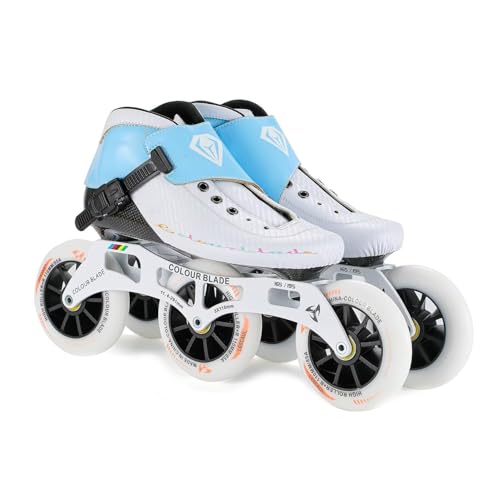 Patins en Ligne ergonomiques de Vitesse : Options 3 ou 4 Roues – Semelle en Fibre de Carbone, Platine en Aluminium, roulements ABEC-9 – Patins de Course à Tige...
