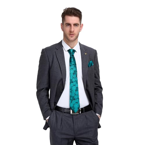 Image of Hi-Tie Silk Ties for Men Plaid Paisley Striped Necktie Pocket Square Cufflinks Set Formal Business