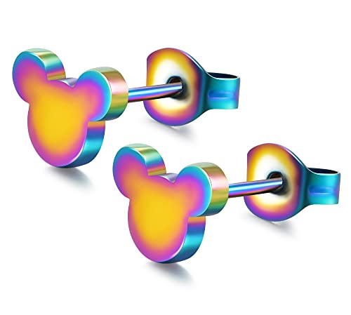 SIISPRI Stainless Steel Tiny Mouse Silhouette Button Stud Post Earrings for women earrings studs hypoallergenic earring