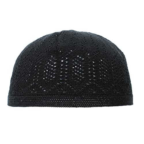 Plain Black Cotton Open-Knit Turkish Muslim Islamic Kufi Hat Taqiya Takke Kofia Skull Cap
