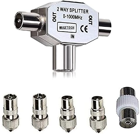 2-Way Aerial Splitter 1 Female to 2 Male Plug Coaxial Digital Signal Antenna Connector+5X TV Aerial Coaxial Cable Connectors