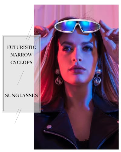Image of 4 Pairs Futuristic Narrow Cyclops Sunglasses Robot Space Costume Color Mirrored Lens