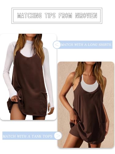 Image of Nirovien Womens Tennis Dress Workout Mini Dress with Shorts Sleeveless Spaghetti Straps Golf Athletic Dresses