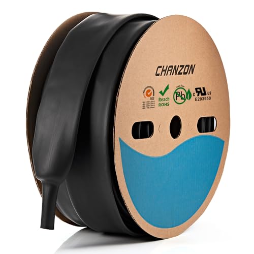 Chanzon 3:1 Ratio - 80Ft Roll - 1-1/4inch (30mm) Black Heat Shrink Tubing - Marine Grade, Waterproof, Dual Wall Adhesive Tubes 1pcs