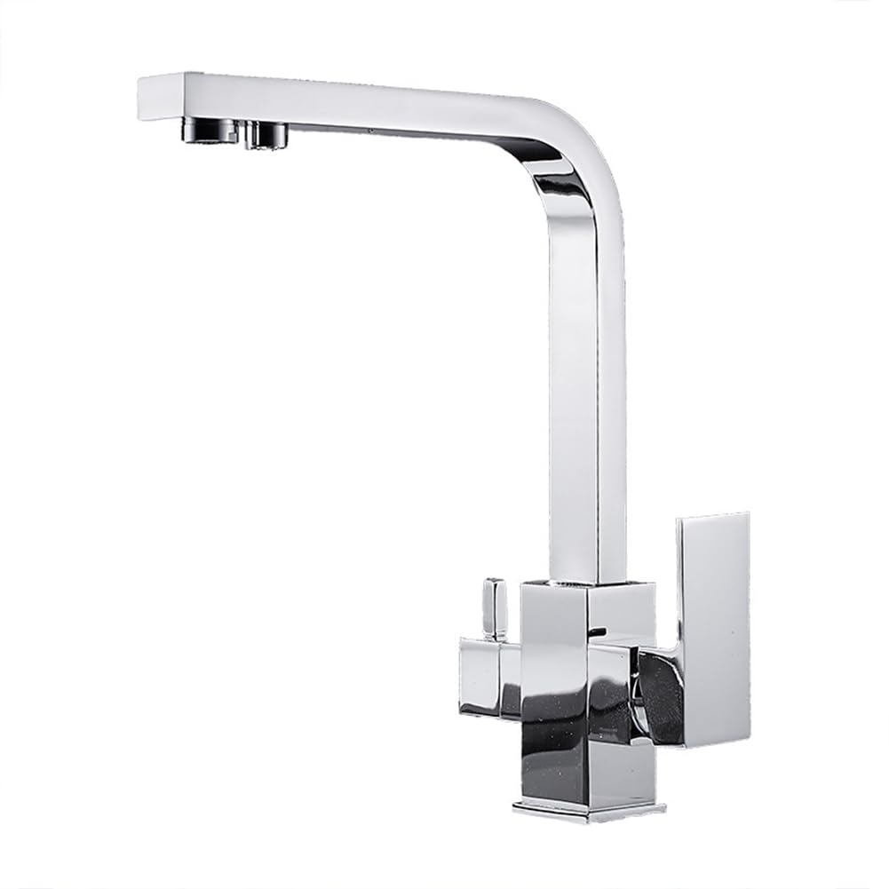 Grifo Cocina 3 Vías Osmosis, Grifo Cocina Fregadero Para Agua Potable, Con 2 Salidas, Latón Monomando Giratorio A 360° Mezclador De Fregadero, Agua Fría Y Caliente Disponibles, Cromado