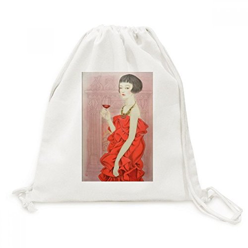 Sac à dos cordon en toile avec fermeture rapide et motif peinture chinoise