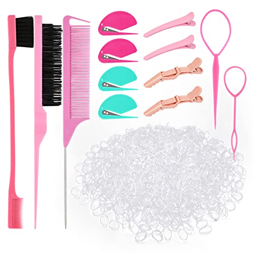 Image of DEEKA 1500pcs Clear Mini Rubber Bands, 4 Pcs Rubber Band Cutter, 5pcs Hair Styling Tools Set, 4pcs Professional Alligator Clips Hair Accessories for Women and Girls -Clear