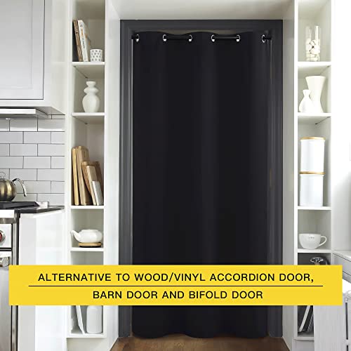 Image of NICETOWN Faux Folding Accordion Doors, Front Door Curtains for Doorway, Privacy Blackout Living Room Bedroom Divider /Sliding Patio Decoration (1 Panel, 9ft Tall x 5ft Wide, Black)
