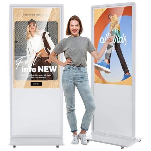 55 Inch 4K Digital Signage Display,Indoor Floor Standing TouchScreen Advertising Display Kiosk Android System,Commercial LCD Totem Support HDMI-in,Free Customization Stickers and CMS System(White)