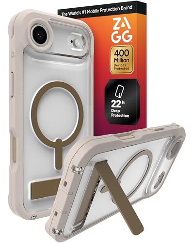 Image of ZAGG Rainier Case with Kickstand for iPhone Air - Gray Sandstone, Graphene 22ft (7m) Drop Protection, Lanyard Attach Points, MagSafe, Wireless Charging Compatible, 2-Piece Design, Phone Case