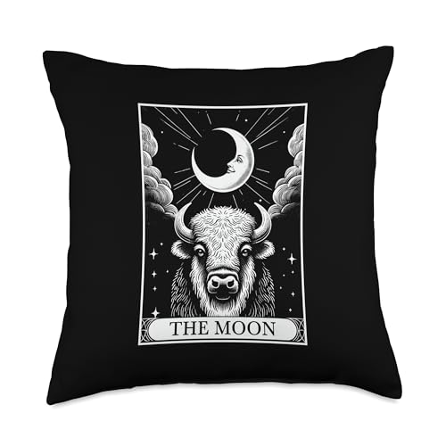 Tarot Card Vintage Crescent Moon Bison Buffalo Animal Lovers Throw