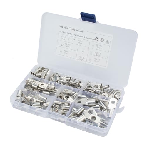 Cosses Cuivre Étamé à Sertir Kit 120 Pcs pour Câble Batterie