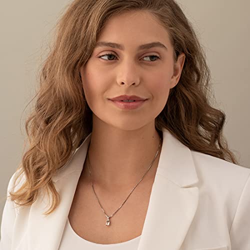 Peora Solid 14K White Gold Aquamarine With Diamond Pendant For Women, Genuine Gemstone Birthstone Solitaire, Radiant Cut, 7X5Mm #TOP1