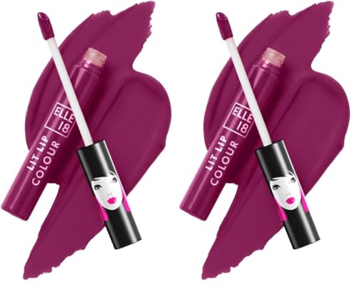 Image of Elle 18 Lit Lip, Matte Finish, Lavendar Hues, 16 hrs Long Lasting Liquid Lipstick, Smudge and Transfer Proof Lipstick, One-stroke application, Quick Drying | 5.6 ml (Pack of 2)