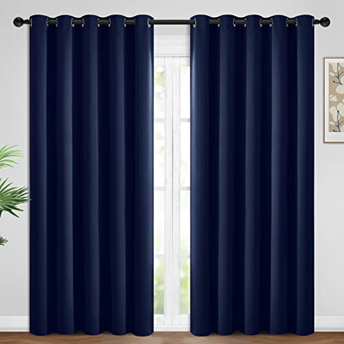 Yakamok Blackout Curtains Room Darkening Thermal Insulated Window Panels,Solid Grommet Top Drapes for Bedroom/Living Room(62Wx96L, Navy Blue, 2 Panels)