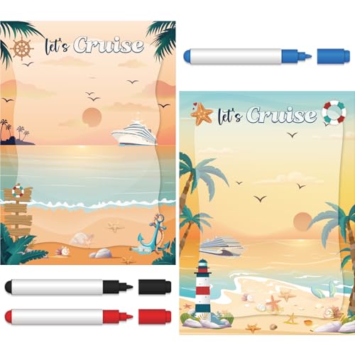 Image of Dazoratix Cruise Door Decorations Magnetic - 2 Pcs Large Retro Sunset Beach Nautical Ship Cabin Magnets with 3 Pens Anchor Whiteboard Cruising Essentials Funny Carnival Stateroom Stickers Fridge Decor