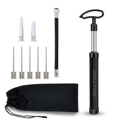Scott 11 Ball Pump with 5 Needles 2 Conical Plastic Nozzles & 1 Flexible Rubber Extension Hose Suitable for Footballs Basketballs Volleyballs Rugby Balls and More (Black)