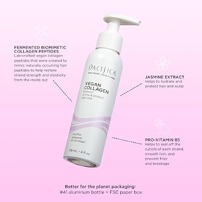 Pacifica Heat Protection Spray for Hair - Vegan Collagen Blowout Prime & Thermal Protection Hair Milk - Blow Dry Spray - for Curly, Wavy & Straight Hair - Vegan & Cruelty-Free Dermatologist Tested