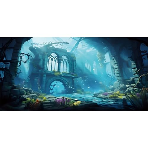 AWERT 24x16 inches Polyester Undersea Aquarium Background Ruins Aquarium Background Undersea Aquatic Plants Fish Tank Background