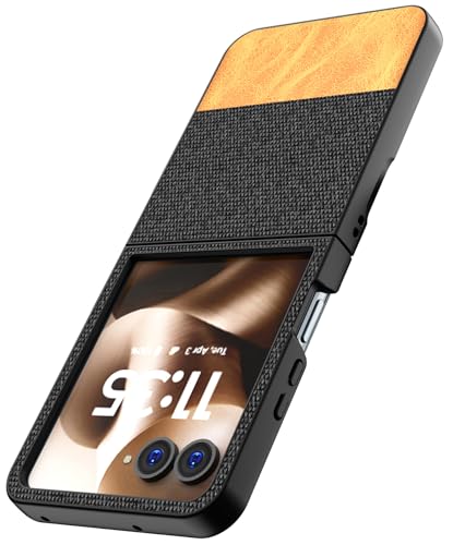 Image of Kapa Soft Fabric & Leather Hybrid Protective Back Cover for Moto Razr 60 /50 | Shockproof Slim Hard Anti Slip Back Case (Black,Brown)